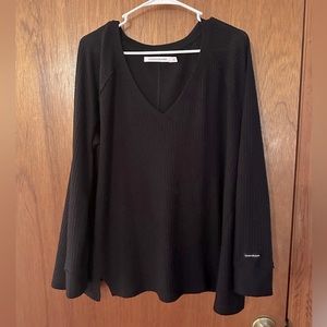 CALVIN KLEIN SHIRT WOMEN'S LONG SLEEVE HONEYCOMB WAFFLE KNIT TOP XL